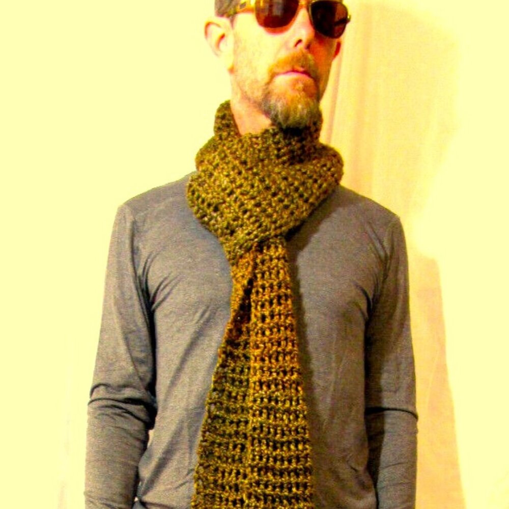 Brown Scarf 100x5 Stripe Handmade Crochet Hand Knit Chunky Christmas Gift NWT